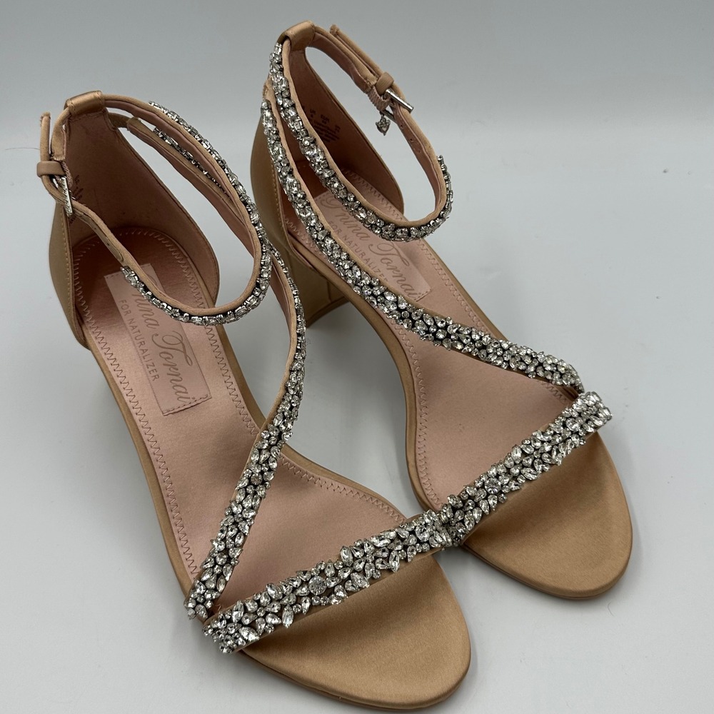 Pnina Tornai for Naturalizer Ahava Sandals Women 8.5M Nude Rhinestone Block READ